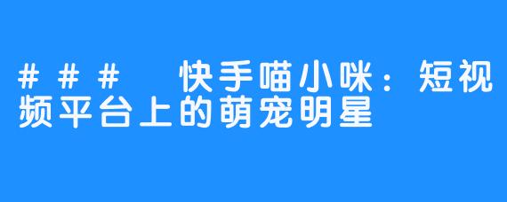 ### 快手喵小咪：短视频平台上的萌宠明星