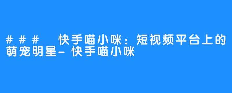 ### 快手喵小咪：短视频平台上的萌宠明星-快手喵小咪