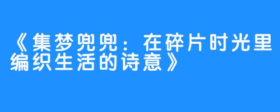 《集梦兜兜：在碎片时光里编织生活的诗意》