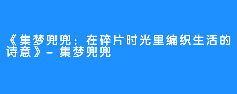 《集梦兜兜：在碎片时光里编织生活的诗意》-集梦兜兜